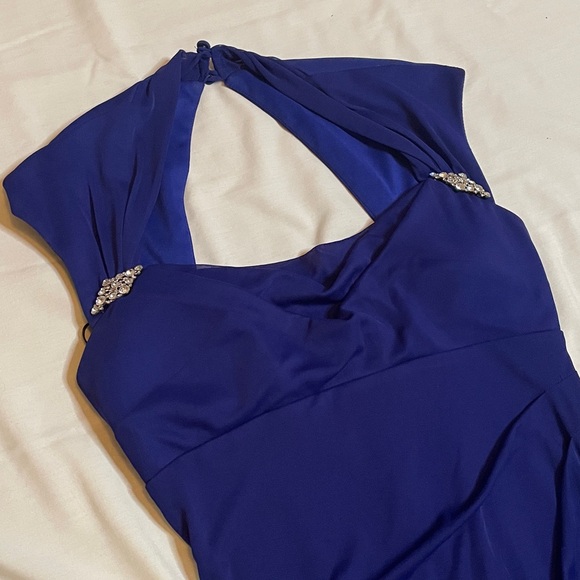 Xscape Royal Blue Asymmetrical Prom Gala Dress Gown - Picture 9 of 15